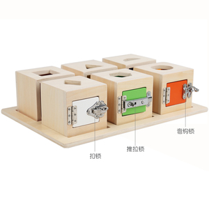 Boîte à six serrures en bois au design classique, boîte d'activités, jouets éducatifs pour la petite <span class=keywords><strong>enfance</strong></span>, jouets sensoriels pour enfants, CPC CE - Product Image 4