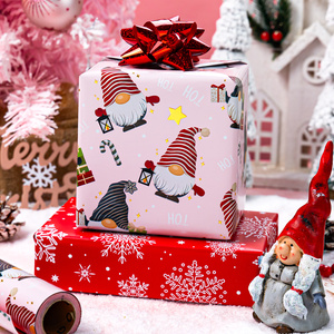 Reversible Christmas Wrapping Paper Roll-17 Inch X 33 Feet - Red Snowflake,Metallic Foil Red and Blue Gnome,<b>Candy</b> <b>Canes</b> - Product Image 1
