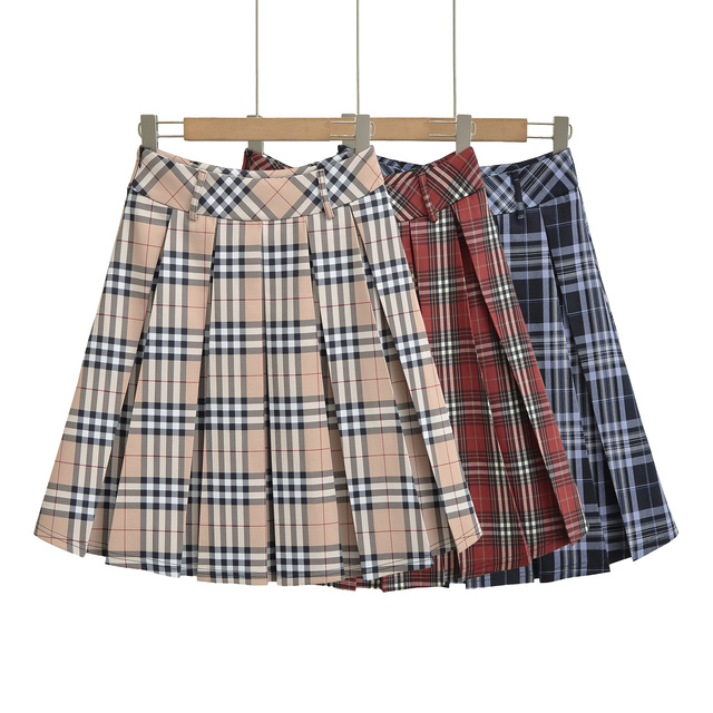 3 Colorway Plaid Pattern Zipper Fly Casual Fashion Mini Pleated Skirt for Women