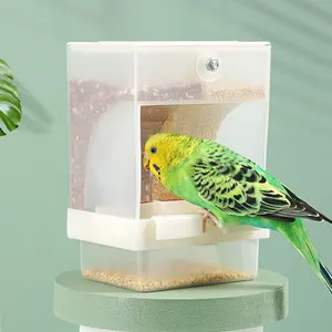 Yeni tasarım çekmece tipi kuş besleme kasesi şeffaf akrilik 2 küp ile mama besleyici büyük kuş kafesi asılı tutucu