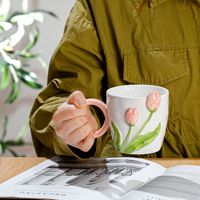 Tasse à café en relief de fleurs avec logo personnalisé avec poignée