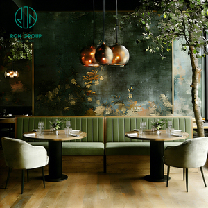 Set di Tavoli e Sedie in Legno a Mezza Luna per Caffetteria e Ristorante, Arredamento con Divano per Coffee Shop - Product Image 2