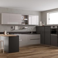 Ensemble complet de meuble de cuisine en bois massif sur mesure avec évier et robinet, design moderne, doté d'un panneau en MDF mélaminé et d'un panier coulissant pour tiroir