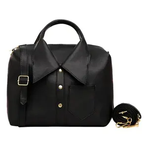 Sac bandoulière noir pour femme Fana Macarena, fermeture à bouton, coque souple en microfibre, cuir synthétique, mode toutes saisons - Product Image 3