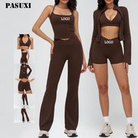 Ensemble de survêtement 2 pièces PASUXI personnalisé de haute qualité avec veste à manches longues et fermeture éclair intégrale pour le sport, la gym, le yoga et l'entraînement
