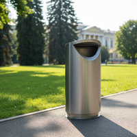 Poubelle publique au design incurvé en acier inoxydable, poubelle extérieure en métal noir pour les rues, les places et l'intérieur