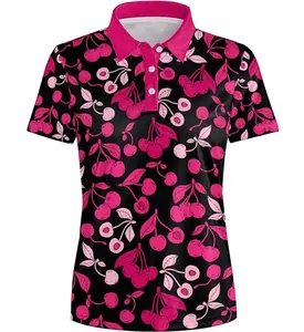 Oem tasarım özel logo grafik 100 polyester allover baskı süblimasyon yumuşak golf tenis polo kadın t shirt
