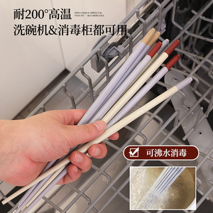 Smqph Alloy Chopsticks PPS Antibacterial Round Solid Color Household Gift Box Set - Product Image 4
