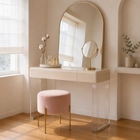 Table de toilette transparente en acrylique avec pieds cascade, finition laquée crème, 2 tiroirs, sans joint, OEM ODM pour chambre, hôtel, salle de maquillage