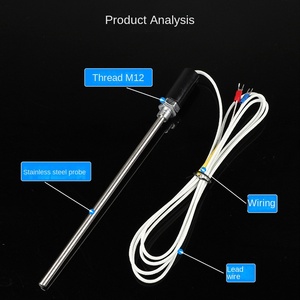 مستشعر حرارة من نوع المسبار من الفولاذ المقاوم للصدأ M12 KE بطول 200 مم * 7 مم PT100/CU50 مقاومة حرارية 1C ODM/OEM - Product Image 5