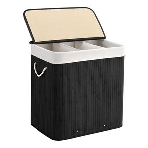 Panier à linge pliable en bambou avec couvercle à clipser et poignées pour la buanderie, la chambre et la salle de bain - Product Image 5