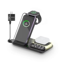 Support de chargeur de téléphone sans fil multifonction 5 en 1 avec horloge, alarme, lumière LED, station de charge rapide pour téléphone, écouteurs, montre
