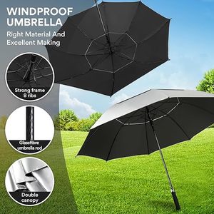 Sombrilla de Golf Clásica XL de 62 Pulgadas con Protección UV, Doble Toldo y Carrito Plegable, Resistente al Viento, para Golfistas Grandes - Product Image 4