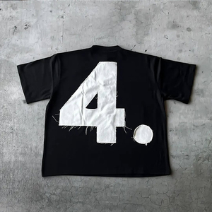 T-shirts en coton tricoté 100 % pour hommes, personnalisables avec logo brodé, coupe oversize, grammage lourd 200 grammes, effet vieilli avec lettres - Product Image 4