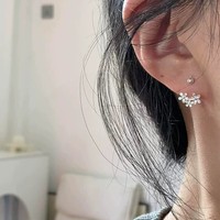 Anting-anting bunga perak Sterling S925 yang cantik, anting-anting bunga depan belakang dari perak sterling