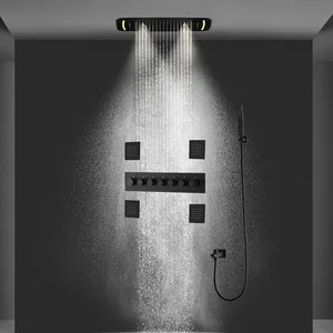 豪华sus304浴室事项黑色淋浴混合器天花板恒温led淋浴器带4个身体喷气式
