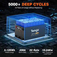 بطارية ليثيوم أيون TEMGO 48 فولت 51.2 فولت 100 أمبير في الساعة LiFePO4، أكثر من 5000 دورة، لعربات الجولف، متوفرة في المخزون الأمريكي