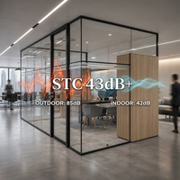 Cloison de séparation modulaire démontable en verre transparent sans cadre, vue panoramique, insonorisée, pour bureau, salle de réunion