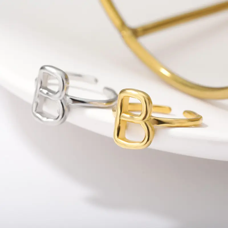 เปิดแหวนทอง AZ 26ตัวอักษรแฟชั่นเครื่องประดับแหวนสำหรับผู้หญิงอุปกรณ์เสริมแหวนสแตนเลส