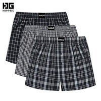HAGO ODE/OEM Sous-vêtements pour hommes en coton avec logo caleçon classique tissé à carreaux respirant confortable avec logo personnalisable à la taille