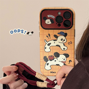 <span class=keywords><strong>Coque</strong></span> de téléphone en cuir pour iPhone 16 15 17 Pro Max 11 12, motif <span class=keywords><strong>chien</strong></span> amusant, avec dragonne, résistante aux chutes et antichoc - Product Image 1