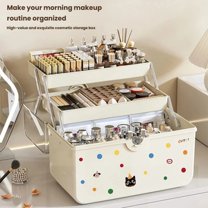 Boîte de rangement portable multi-couches en PP pour cosmétiques et médicaments, grande capacité, <span class=keywords><strong>avec</strong></span> poignée et verrou, pour bureau - Product Image 4