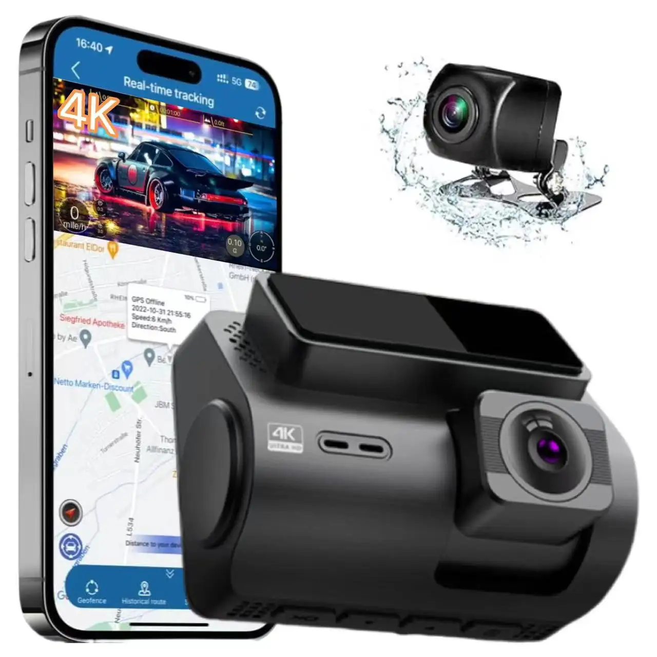 2 CH windshield mount driving recorder with Wi-Fi Wireless view and Download via the App front and rear 4K dash cam