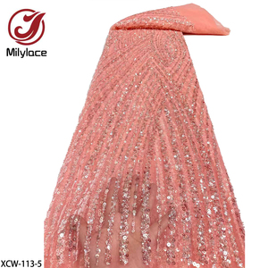 Nueva llegada de oro hecho a mano con cuentas bordado de lujo nupcial <span class=keywords><strong>tela</strong></span> de encaje de <span class=keywords><strong>tul</strong></span> - Product Image 5