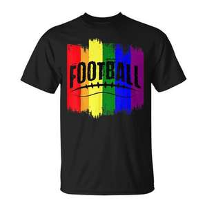 T-shirt drapeau de football arc-en-ciel pour hommes et femmes, design compressé, vêtement promotionnel célébrant le Mois de la fierté LGBT - Product Image 1