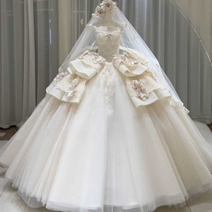 Lsoy060 Luxury Ivory 3D Rose Ruffled <b>Wedding</b> Dress Beaded Bodice Tulle Ball Gown Veil Bridal Made To Measure Jancember - Product Image 1