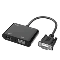 Adaptor VGA ke HDTV, Splitter VGA dengan Konverter Audio 3.5mm, Mendukung Tampilan Ganda untuk Proyektor HDTV