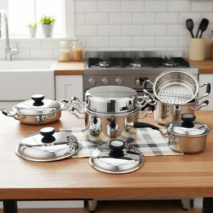 5 ชั้น 10 ชิ้นเครื่องครัวสแตนเลสหม้อและกระทะชุดเครื่องครัวไร้จาระบีไร้น้ําสําหรับความปลอดภัยเครื่องล้างจานไมโครเวฟ - Product Image 1