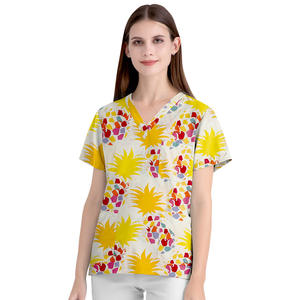 Logotipo personalizado estampado floral mezcla de algodón de mezclilla Hospital enfermería médico Jogger transpirable Unisex Scrubs uniformes conjuntos - Product Image 2