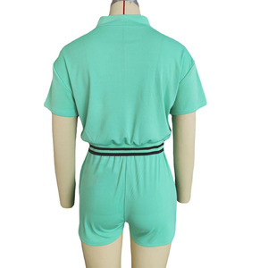 Casual 2 set di due pezzi completi donna cerniera manica corta Crop Top Skinny Biker Shorts abiti rosa verde set coordinati <span class=keywords><strong>2022</strong></span> - Product Image 6