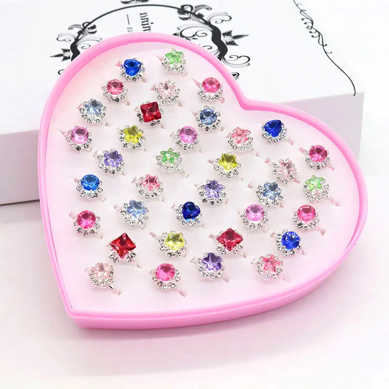 Plastic Cute Cartoon Gift Rings For Girls Children Jewelry Crystal Zircon Ring for Kids Gift