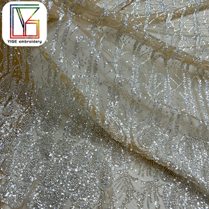 Nouveau Design Tissu de Dentelle Mariée en Tulle Perlée et Pailletée Lourd Luxe Africain Faite à la Main en Perles sur Maille pour Robes Femme - Product Image 5