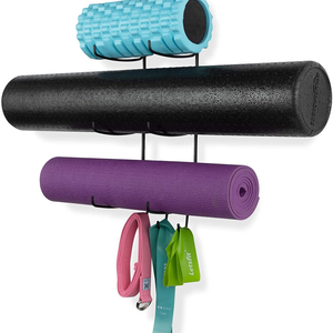 Gimnasio montado en la pared, de 3 niveles esterilla de Yoga, equipo deportivo, estante de almacenamiento de Metal con 4 ganchos, estante de almacenamiento de rodillos de espuma para Fitness, placa de madera - Product Image 6