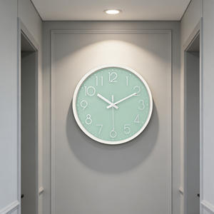 Horloge murale ronde en quartz vert menthe fraîche de 12 pouces, couleur pastel, cadran 3D, lecture claire, mouvement silencieux, pour cuisine et salle à manger - Product Image 3