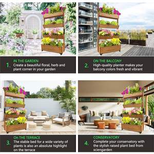 Fioriera verticale in legno a 4 livelli con ruote interne/esterne da giardino rialzate per <span class=keywords><strong>balcone</strong></span> vasi da giardinaggio per verdure - Product Image 5