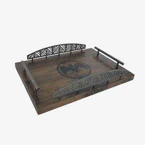 Bandeja de servicio de madera tallada <span class=keywords><strong>Bacardi</strong></span> con diseño antideslizante de textura marrón para bares y hoteles, bandeja de talla hecha a mano con estilo duradera - Product Image 3