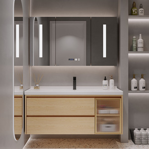 Mdf Vanity <b>Set</b> Single Sink Marble Countertop Wash Basin Cabinets Bathroom Vanities Cabinet With <b>Mirror</b> for Hotel Villa - Product Image 2