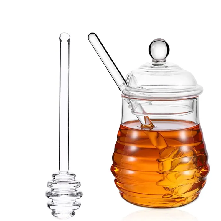 キッチンレストラン環境にやさしいリサイクル可能な古典的な飲料食品貯蔵丸型ガラス蜂蜜瓶卸売用蜂蜜