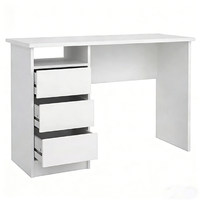 Bureau contemporain blanc à 3 tiroirs avec un espace de rangement super spacieux pour la maison et le bureau, petite table de bureau en bois avec tiroirs