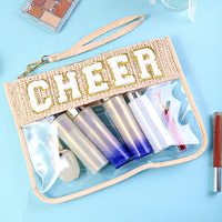 Sac cosmétique transparent en PVC avec dessus tissé et broderie de lettres, imperméable, portable, organiseur de maquillage de voyage pour usage quotidien