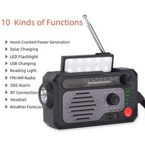 Multi Function Black 2000mAh NOAA Weather Radio with Solar Hand Crank USB Charging BT Speaker <b>LED</b> Flashlight Alarm Outdoor - Product Image 3