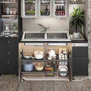 Kitchen 2-Tier Standing Type Metal Kitchen Sink Organizer <b>Under</b> Sink Organizer Adjustable Length Expendable Storage Tray - Product Image 2