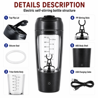 JUNVOY Shaker à protéines électrique auto-mélangeur 650 ml, rechargeable par USB, en Tritan, avec batterie 1200 mAh et isolation thermique pour la salle de sport