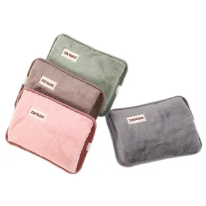 New design Electric Hot Water bag PVC hot water bottle with rabbit fur warm and comfortable pocket can put in hands