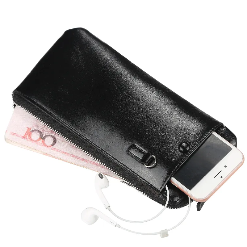 2019 Baellerry New Style Long Section Soft Leather Phone Wallet For Men With Handle Strap,Male Mobile Cell Phone Bag