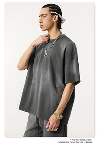 Camisetas de Hip Hop para Hombre, 100% Algodón, Tejidas, Diseño Batik, Lavado Ácido, Estampado Personalizado, Tallas Grandes, Venta al Por Mayor - Product Image 4